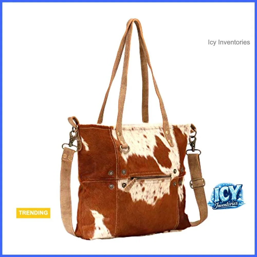 Genuine Leather Straps Cowprint Purse Over The Shoulder Tote
